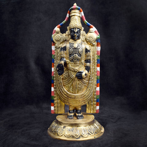 Handcrafted brass Lord Venkateswara idol with intricate detailing for home temple and pooja. India’s Largest Brass Idols Brand - www.satvikstore.in