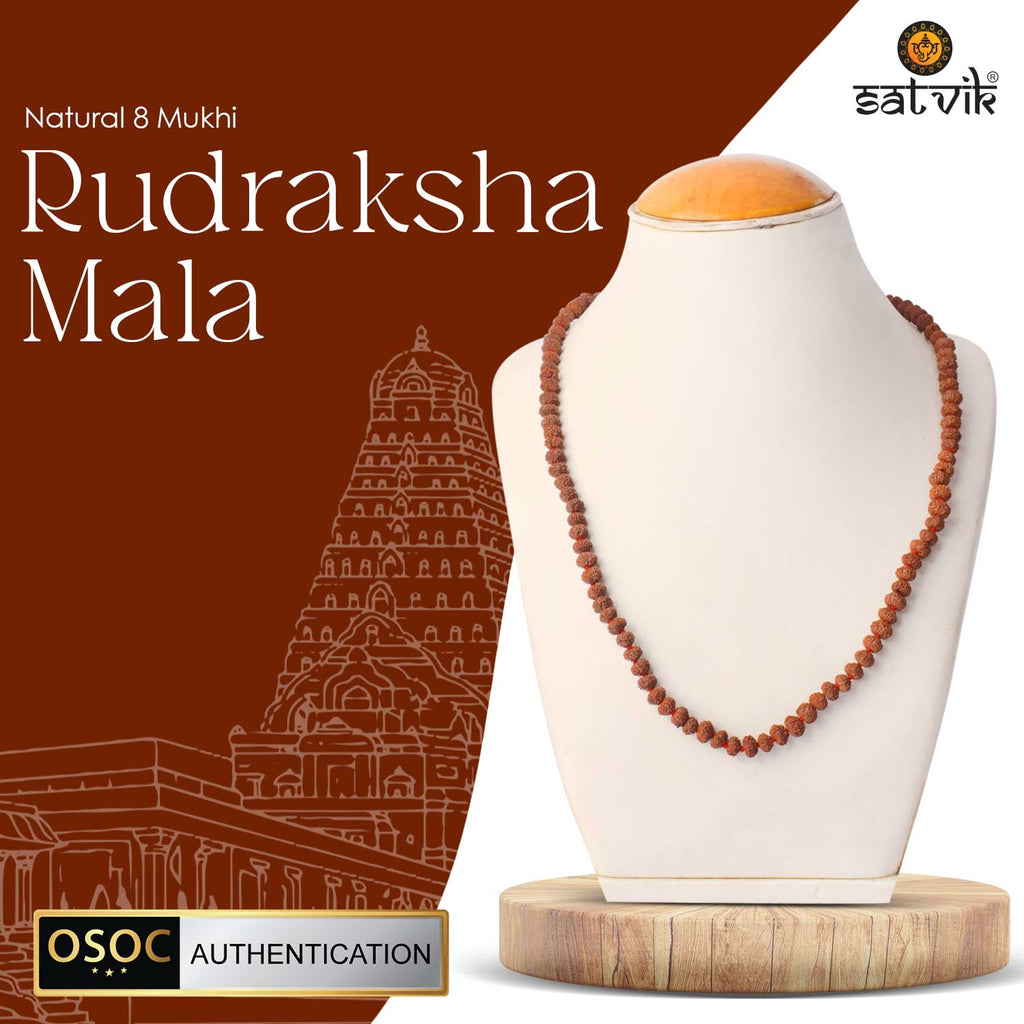 Original 8 Mukhi Rudraksha Mala – 108 Beads for Obstacle Removal, Success & Protection. India’s Largest Pooja Accessories Brand - www.satvikstore.in
