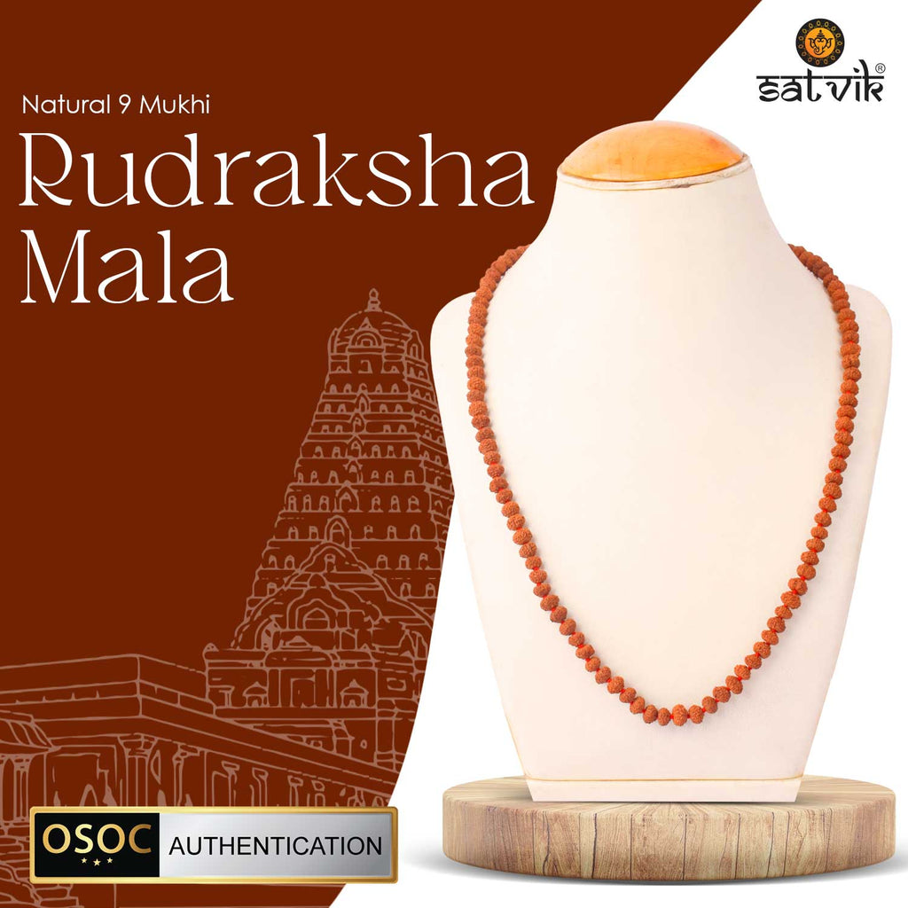 Original 9 Mukhi Rudraksha Mala – 108 Beads for Strength, Protection & Spiritual Power. India’s Largest Pooja Accessories Brand - www.satvikstore.in 