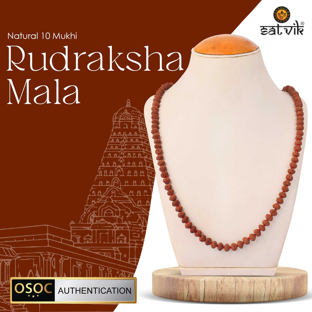 Original 10 Mukhi Rudraksha Mala with 108 Beads for Meditation and Divine Protection.India’s Largest Pooja Accessories Brand - www.satvikstore.in 