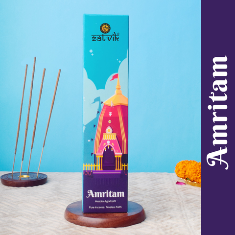 Amritam Pure Masala Incense Sticks pack for spiritual aroma, meditation, and relaxation. India’s Largest Pooja Accessories Brand - www.satvikstore.in