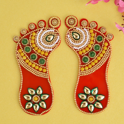 Auspicious Laxmi Charan Paduka – Prosperity’s Footprints Sticker, symbolic Lakshmi footprints in sticker form used for pooja room, entrance decor, and attracting divine blessings of wealth and fortune. 
India’s Largest Pooja Accessories Brand – www.satvikstore.in 