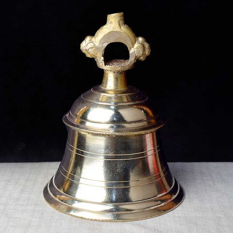 4.7 Inch Authentic Brass Temple Bell with traditional design and rich sound, ideal for mandir use, daily pooja, and spiritual rituals at home  No.1 Brass Idol Store www.satvikstore.in 