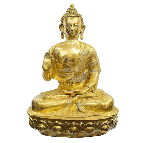 45 Inch Brass Seated Buddha Statue in Dharmachakra Mudra – Symbol of Enlightenment, Teaching, and Spiritual Serenity for Temples or Meditation Spaces. India's Largest Puja Accessories Brand - Satvik No. 1 Brass Idol Collection 

