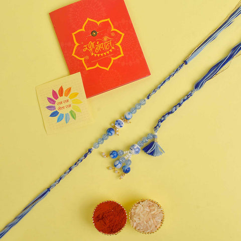 Designer Couple Rakhi Set for Bhaiya and Bhabhi with Roli Chawal and Ram Sita Stickers – Raksha Bandhan Gift Combo. India’s Largest Brass Idols Brand - www.satvikstore.in