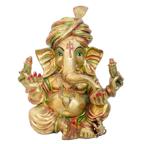 Temple size brass Ganesha idol with glossy finish – 44 cm (17 inches) height, 41 cm (16 inches) length, and 18400 grams (18.4 kg) weight. This handcrafted temple size murti is made from high-quality brass, perfect for home temples, puja, and gifting. Buy premium temple size statues from India's Large Puja Accessories Brand - Satvik India's No. 1  Brass  Collection 