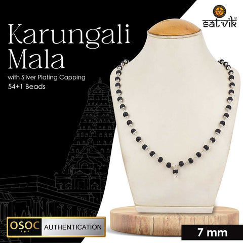 Government-certified Karungali mala with silver capping, designed for spiritual protection, energy enhancement, and meditation practices.India’s Premium Jap Mala Store - www.satvikstore.in