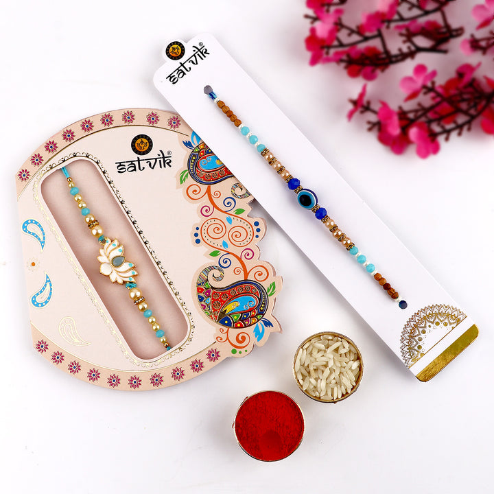 Browse our exclusive collection of Rakhi online 2023. Choose a stunning Rakhi set of 2 for your beloved brother, bhaiya, or bhai. Discover designer Rakhi and beautiful Rakhi options. Send Rakhi and Rakhi combos abroad with ease. Explore Indian Rakhi and find the perfect Rakhi gift at SatvikStore.in."