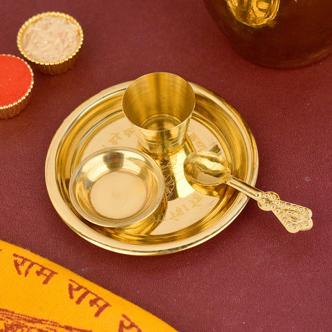 Laddu Gopal Bhog Thali Set with Kanha embossed design, 3 to 4 inch brass plate for daily Krishna offerings India’s Largest Pooja Accessories Brand – www.satvikstore.in

