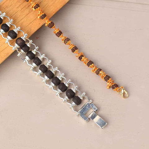 Combo of Silver Plated Karungali Bracelet & Gold Plated Rudraksha Bracelet with Premium PVD Coating – Sacred Spiritual Jewelry Set for Women India’s Largest Pooja Accessories Brand - www.satvikstore.in 