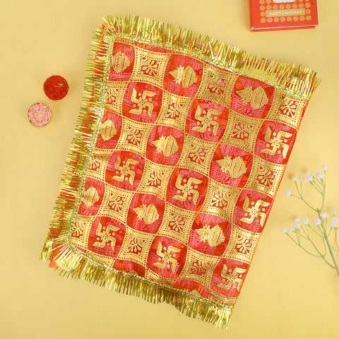Red Mata Chunni with Swastika and Kalash design, 40x12 inch traditional pooja cloth for Mata idol – India’s Largest Pooja Accessories Brand – www.Satvikstore.in