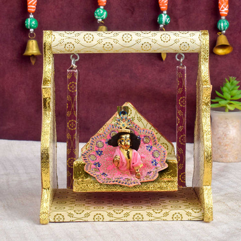 Printed Design Jhula – White & Brown Paper Cradle Swing for Laddu Gopal – India’s Largest Pooja Accessories Brand – www.satvikstore.in