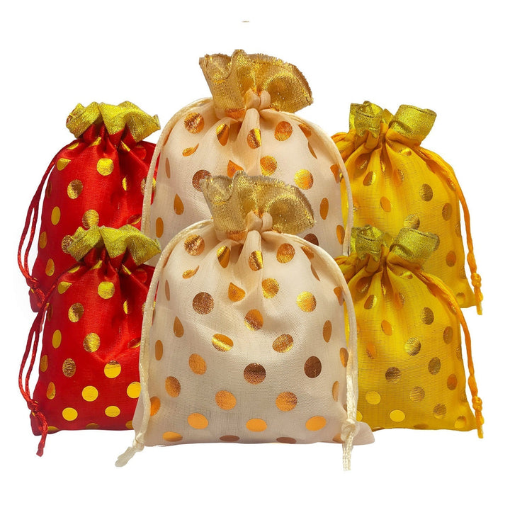 Designer Polka Dot Potli Dry Fruit Favour Pouches Puja Store Online Pooja Items Online Puja Samagri Pooja Store near me www.satvikstore.in