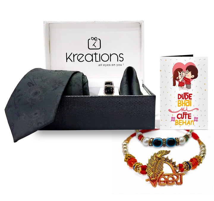 Rakhi with Tie Gift Combo Set Puja Store Online Pooja Items Online Puja Samagri Pooja Store near me www.satvikstore.in