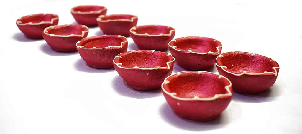 Designer Clay Diya 10 Pc Set (Red) Puja Store Online Pooja Items Online Puja Samagri Pooja Store near me www.satvikstore.in