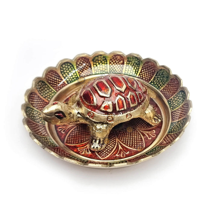 Brass Colored Turtle with Nakashi Plate/Tray Puja Store Online Pooja Items Online Puja Samagri Pooja Store near me www.satvikstore.in