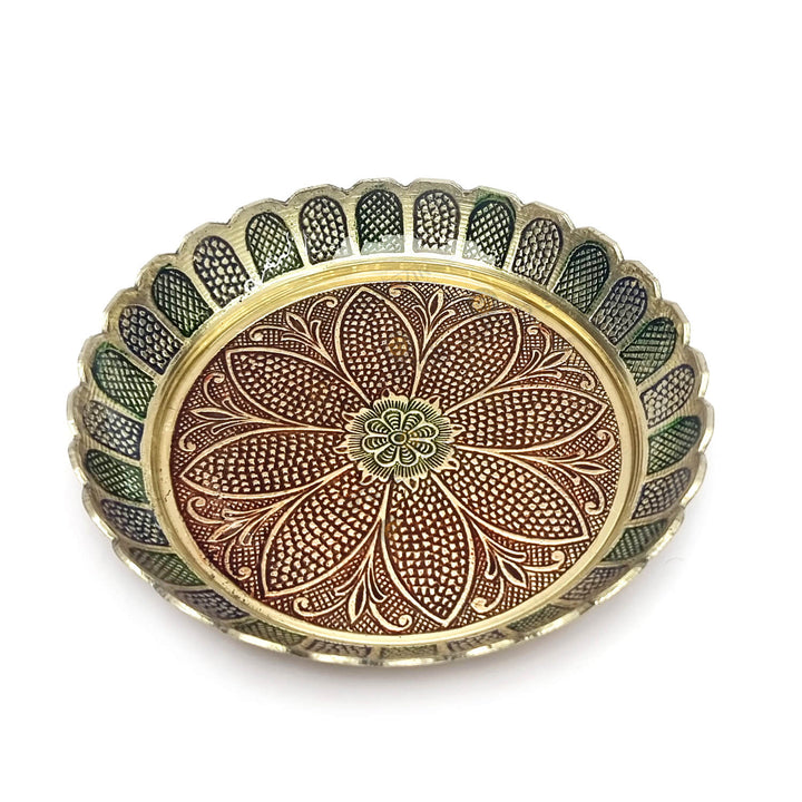 Brass Colored Turtle with Nakashi Plate/Tray Puja Store Online Pooja Items Online Puja Samagri Pooja Store near me www.satvikstore.in