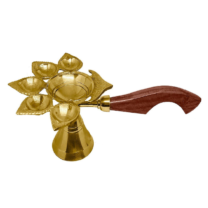 Panch Aarti Diya with Wooden Handle Puja Store Online Pooja Items Online Puja Samagri Pooja Store near me www.satvikstore.in